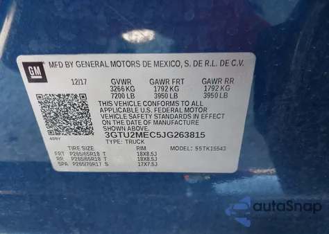 2018 GMC Sierra 1500 Sle z USA, uszkodzony, nr VIN 3GTU2MEC5JG263815